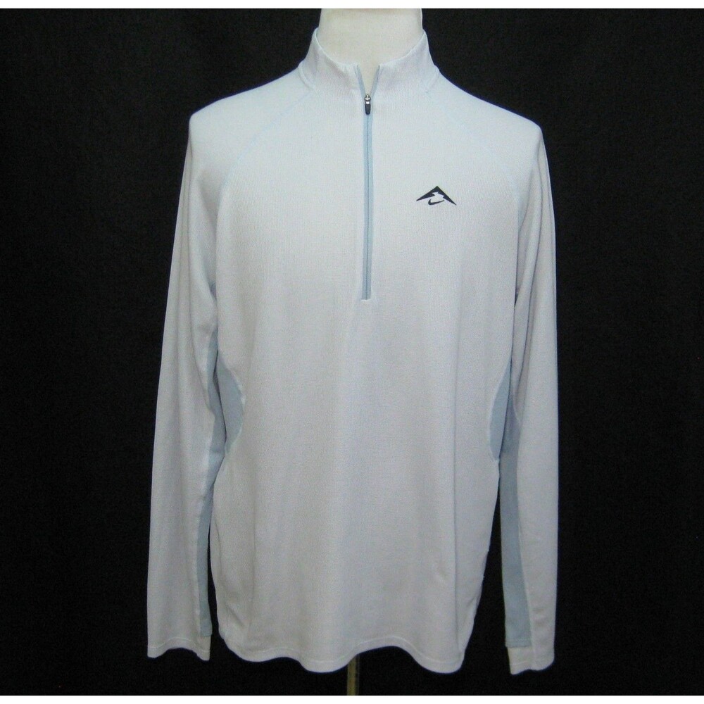 Nike Trail Shirt Mens Large Light Blue Long Sleeve Logo Athletic Dri-Fit 1/4 Zip